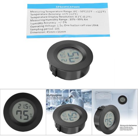 Mini-Reptilien-Digitalthermometer mit LCD-Anzeige und Hygrometer, schwarzes ABS, 45 mm, mit LR44-Batterie (1/5)