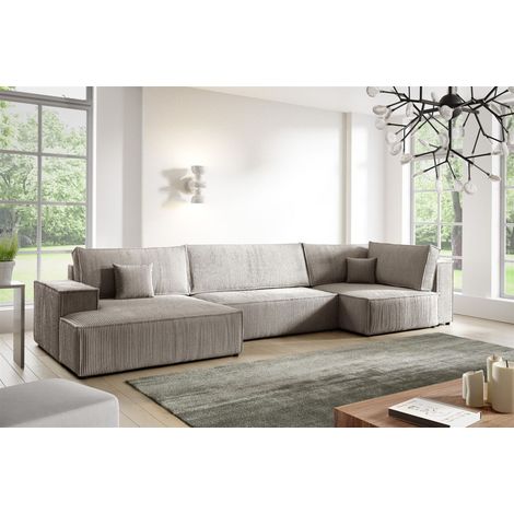 Wohnlandschaft Schlafsofa CORUNIA Stoff Poso Hellbraun Ottomane Links (1/5)