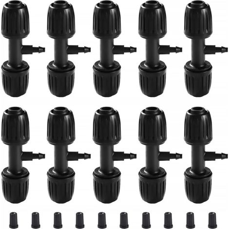 VooGenzek 10 Pièces Connecteur de Tuyau en T Barbelé, 3-Voies Raccord de Tuyau D'Irrigation pour Tube 13/16 mm à 4/7 mm, Connecteur d'Irrigation Goutte à Goutte à 3-Voies pour Jardin, Pelouse (Noir)