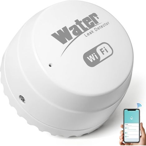 Détecteur d'eau Wi-Fi, alarme d'eau avec application Tuya, capteur d'eau intelligent avec détection de 0,3 mm, détecteur de fuites d'eau pour sous-sol, salle de bain, buanderie, cuisine, garage et gre (1/5)