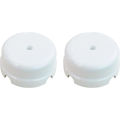 Lot de 2 Boîte de Dérivation en Porcelaine, Blanche, Ø 78 mm pour systèmes à 4 trous pour entrée/sortie de câble. Couvre-câbles et cache-fils en céramique, Ø 78 mm Prof. 35 mm
