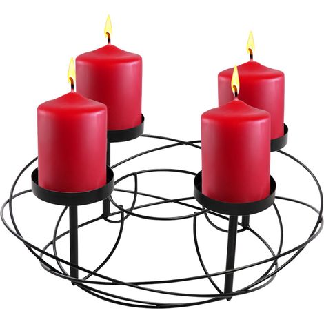 Adventskranz aus Metall in schwarz - Ø 37 cm - Kerzenhalter mit 4 Kerzentellern - Weihnachtsdeko Kerzenhalter Adventsleuchter Weihnachtskranz zum selbst Dekorieren