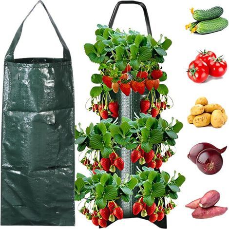 Sac de plantation fraisier vert avec 8 trous pour jardin suspendu pour fraises, légumes, tomates et fleurs (1/5)