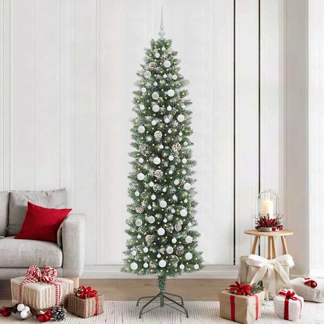 Künstlicher schlanker Weihnachtsbaum Grün und Weiß 240 cm