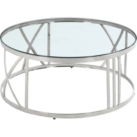Table Basse ATMOS Ronde Plateau Verre Trempé Transparent Pieds Chrome D100x45cm (1/4)