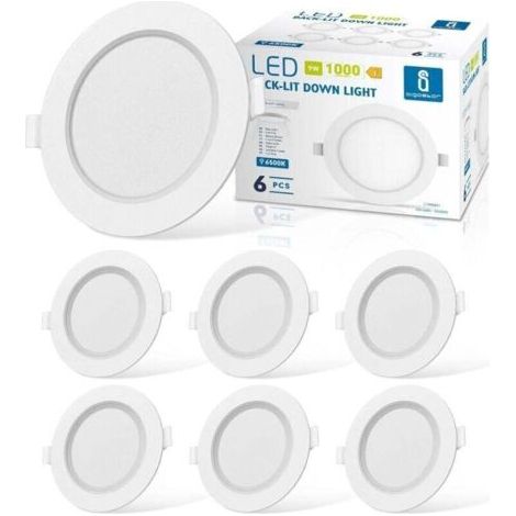 Lot de 6 Spot Led Encastrable Dimmable, 9W 6000K Blanc Naturel, IP65 Plafonnier Led Salle de Bain, Spot Led Extra Plat 35mm, Diamètre du Trou Φ130-135mm, AC 230V Éclairage de Plafond Pour le Salo (1/4)