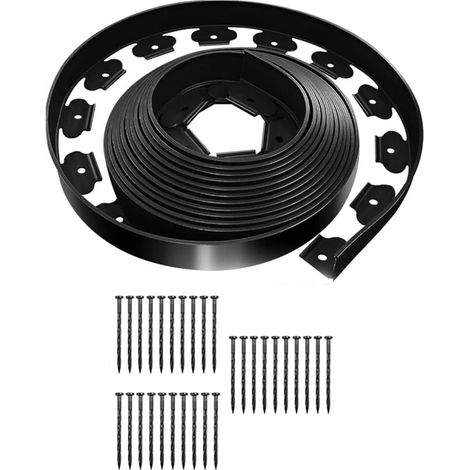 1 Rouleau Bordure de pelouse, Flexible 10m x 5cm, Plastique recyclé, 30 Piquets fixation, Jardin extérieur (1/5)