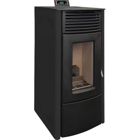 MF - Estufa de Pellets Modelo ATHENEA de 11,7 kW con Display Táctil, Depósito 28 kg y Acabado en Fundición Esmaltada para Calentar hasta 280 m³ - Negro