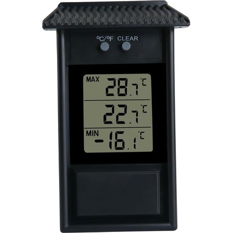 Thermomètre numérique pour les températures maximales et minimales, adapté à une utilisation intérieure et extérieure, affiche la température actuelle, résistant aux intempéries, noir (1/5)