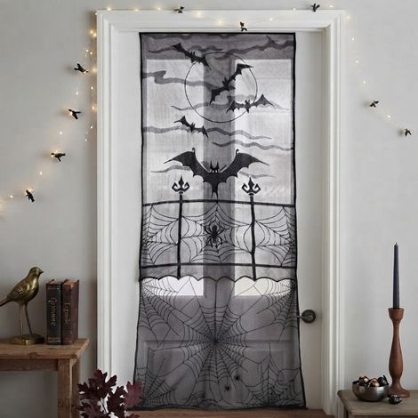 Spooky Bats and Spiderwebs Halloween Door Curtain (1/2)