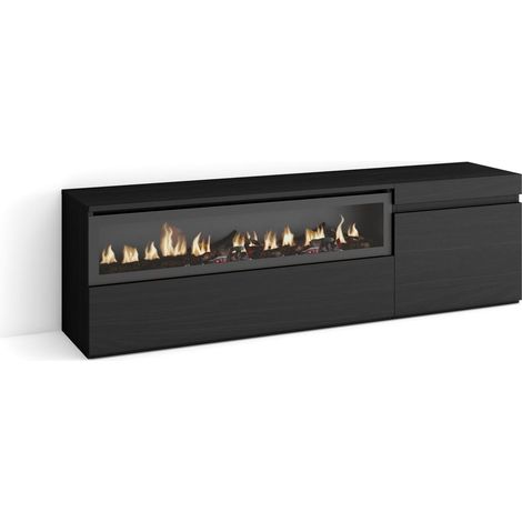 Skraut Home Mobile TV Soggiorno Ampio spazio a disposizione 150x45x35cm Per TV fino a 65" Camino elettrico Stile moderno Nero (1/5)