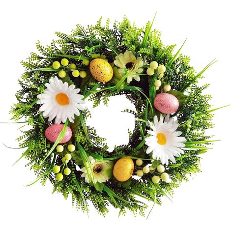 Guirlande De Porte De Printemps - Couronne De Pâques Avec Œufs Suspensibles Et Tournesol - Décoration Intérieure Et Extérieure - 1 Pièce (1/5)