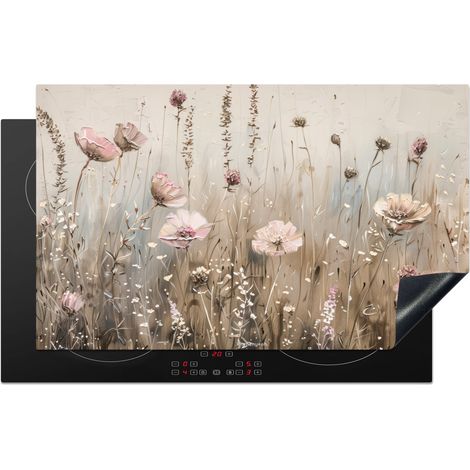 PROTECTION PLAQUE INDUCTION Fleurs - Beige - Fleurs sèches Couvre Plaque De Cuisson 83x51 cm