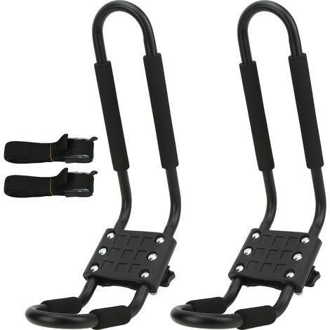 Support de toit pour kayak, barre en forme de J, en acier inoxydable, pour canoë, planche de surf ou voilier. Fixation pour voiture. (1/5)