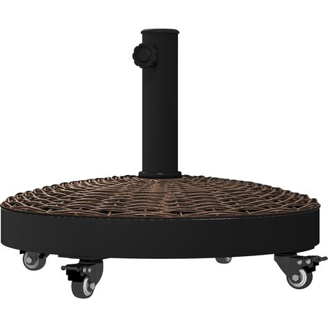 Base per Ombrellone Rotonda Ø52x41 cm 4 Ruote con Freni in Acciaio e Resina Bronzo e Nero (1/5)