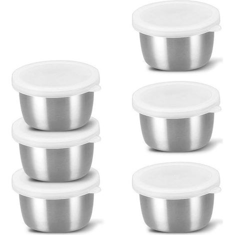 Set di 6 ciotole in acciaio inox con coperchi ermetici, adatte al microonde e alla lavastoviglie, ideali per organizzare la cucina. (1/5)