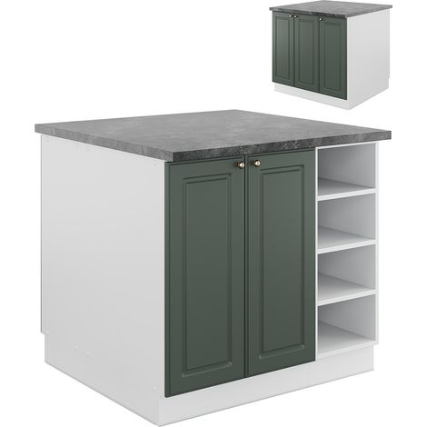 Isola cucina Fame-Line, Verde-oro rustico/Bianco, 90 cm senza piano di lavoro, Vicco