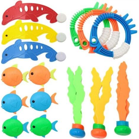 Jouets de plongée, ensemble de plongée 15 pièces, jouets de plongée pour enfants, jouets de piscine de plongée, jouets de natation de piscine d'été (avec sac de transport) (1/5)