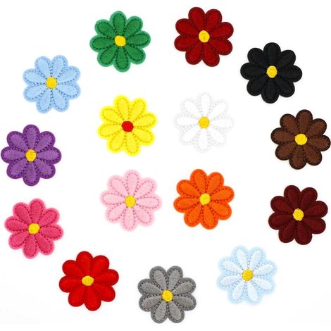 Set of 30 iron-on daisy-shaped patches for children, iron-on embroidery, iron-on patches, for hats, jackets, jeans, backpacks, DIY decoration (1/5)