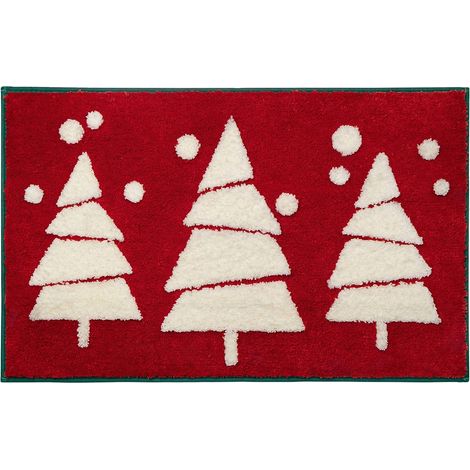 Un joli tapis de chambre rouge de Noël, antidérapant et amusant doux et lavable, 50 x 80 cm (1/5)