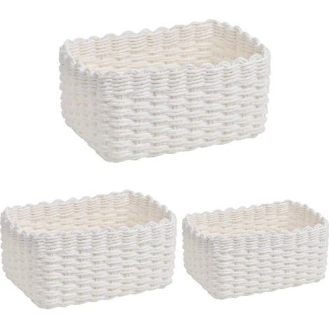 Set mit 3 minimalistischen Aufbewahrungskörben im skandinavischen Stil, 3 Größen, Organizer aus Recyclingpapier und Seil, weißer Aufbewahrungskorb aus gewebtem Papier, multifunktionaler Organizer (1/5)