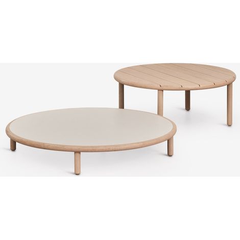 SKLUM Set aus 2 runden Couchtischen für den Garten aus Akazienholz Olivia Weiß Gardenia – Hellbraun Akazie             Helles Akazienbraun                     