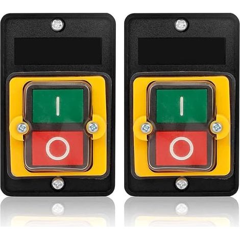 BelleRise - Lot de 2 interrupteurs à bouton-poussoir AC220V/380V 10A étanches, marche/arrêt, utilisés en mécanique (1/5)