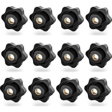 Set of 12 black plastic star nuts, M8 internal thread, star screws, knurled screws for machine tools (1/5)