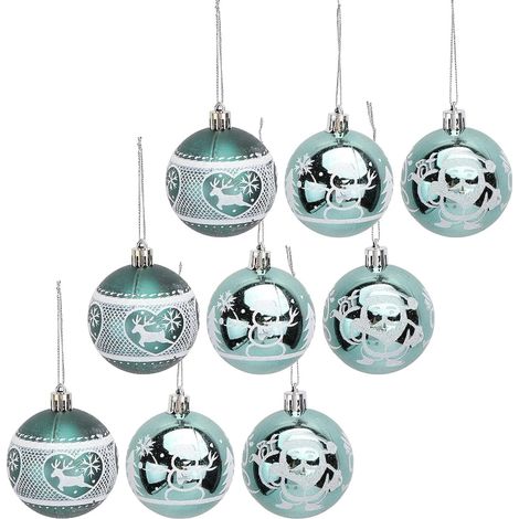 Lot de 9 Boules de Noël Vertes Peintes à la Main Décoration Suspendue pour Sapin Ornement Festif pour Maison et Fête Accessoires de Décoration Noël pour Garçon et Filles et (1/5)