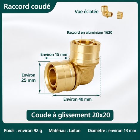 Raccord à glissement coude 20 laiton couleur naturelle pour tube chauffage au sol et multicouche plomberie eau 1 kg – Livraison gratuite (1/5)