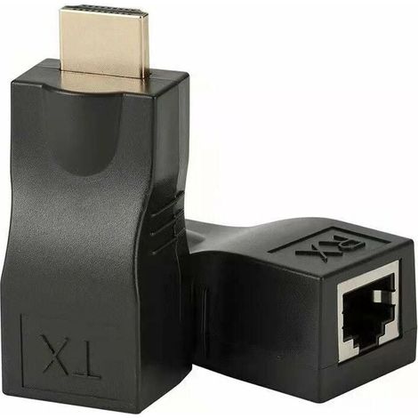 Extendeur HDMI, répéteur de convertisseur d'extension de câble réseau HDMI vers RJ45, répéteur d'adaptateur de convertisseur d'extension de câble réseau HDMI vers RJ45 30M sur Cat 5e/6 1080p jusqu'à 3 (1/4)