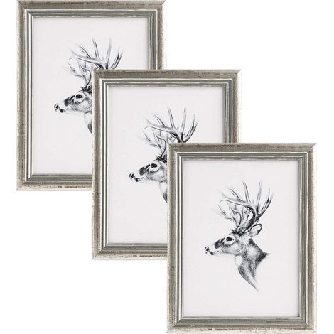 WOLTU 3er Set 10x15cm Bilderrahmen Artos Stil Holz Rahmen Fotogalerie Glasscheibe, Silber (1/5)