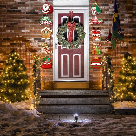 Altre decorazioni natalizie, confezione da 10 resistenti ornamenti natalizi da appendere alla porta, aggiungi fascino festoso alla tua casa con questa calza di Babbo Natale con renne e pupazzo di neve (1/5)