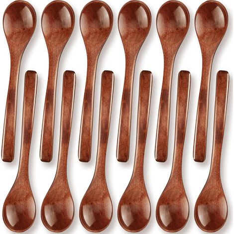 Petites Cuillères Bois - 12 Pieces - 13 Cm - Pour Miel Café Dessert - Ustensile Dégustation - Brun (1/5)