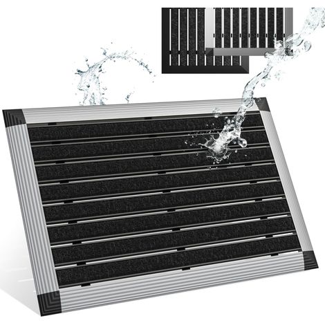 Paillasson extérieur 40x60 cm, Tapis d'entrée extérieur avec Cadre en Aluminium argenté, Tapis extérieur résistant à la Pluie en Fibres de polypropylène, Tapis de Porte pour Maison (1/5)