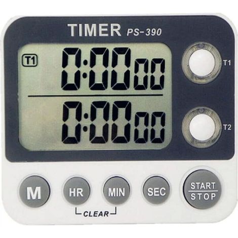 Kitchen Timer, 2-Channel Kitchen Timer, Adjustable Buzzer Volume, Cooking Timer, Stopwatch, Large LCD Screen, Magnetic Back, Battery and Lanyard Included (1/5)