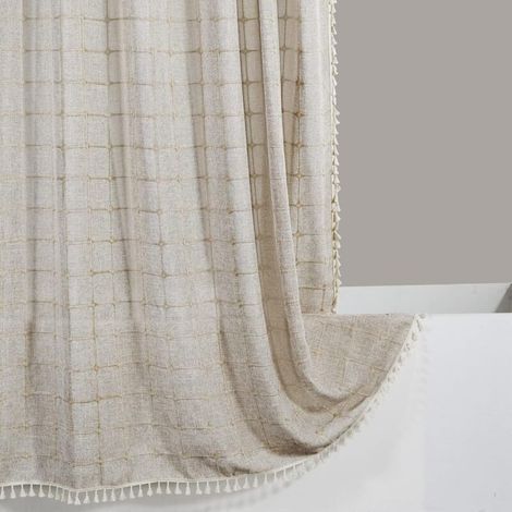 Boho Farmhouse shower curtain in light brown, wrinkle-resistant and ultra-thick, made of rustic cotton and linen, Cottagecore aesthetic, cute French countryside style for bathroom, shower curtain set (1/4)
