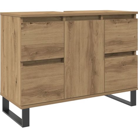 Armoire de lavabo de salle de bain chêne artisanal 80 x 33 x 60 cm design industriel avec rangement pratique en bois chêne artisanal