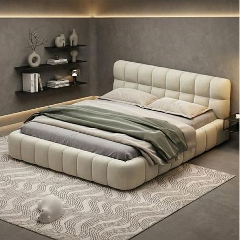 Lit 160x200,lit adulte,lit rembourré,avec dossier moelleuxm,sommier à lattes,tissu en lin,Beige