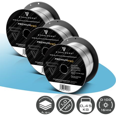 STAHLWERK 3 x Schweißdraht MIG MAG Aluminium ER4043 AlSi5 1,0 mm 0,45 kg Rolle