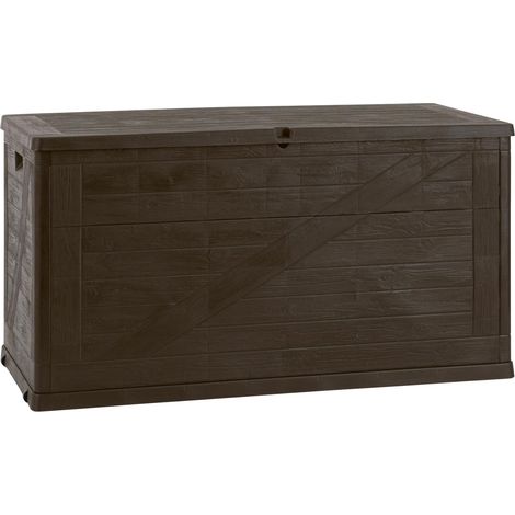 Toomax Multibox Wood baule da 420L multiuso 120x56x63h cm portaoggetti da giardino, finitura effetto legno, colore grigio marrone, resistente ai raggi UV, dotato di foro per lucchetto, per esterni