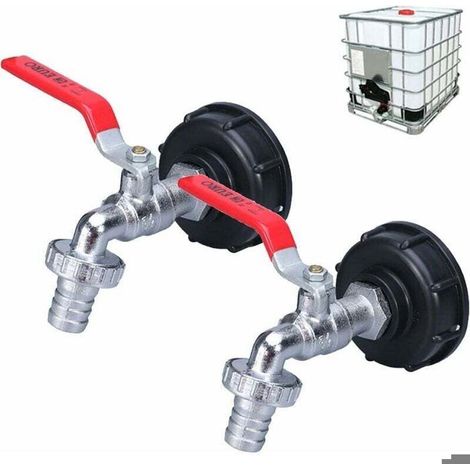 Robinet de cuve récupération eau pluie – Double robinet laiton 1/2' – Filetage S60X6 – Compatible réservoir IBC 1000L (1/4)
