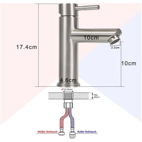 Robinet Salle de Bain Argenté Mitigeur Lavabo Robinet Salle Bain Robinet Lavabo Robinet de lavabo haut en acier inoxydable Mitigeur Salle Bain Contrôle de l'eau Chaude et Froide (1/4)