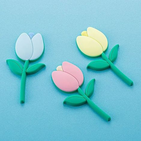 Lot de 6 aimants pour réfrigérateur - Personnalisation - Crochet sans perforation - Stickers floraux pour tableaux blancs, cuisines et bureaux - Décoration de cuisine (Bouquet de tulipes roses 2 + jau (1/4)