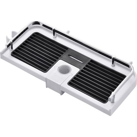 Lntyq Etagere Douche, Rangement Salle de Bain sans Percage en Plastique ABS avec Garde-Corps en Aluminium, pour Barre de Douche de 21 à 25 mm Blanc & Noir 1 Unita