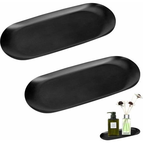 royaluxe - Plateau de Rangement Ovale en Acier Inoxydable, 2PCS Plateau Noir Ovale, Plateau à Bijoux en Acier Inoxydable, Plateau de Rangement Ovale pour Bijoux Cosmétiques Bougies Fruits Thé, (1/5)