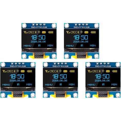 Écran OLED de 0,96", module I2C, 5 pièces, 128 x 64 pixels, module d'affichage, compatible avec et , jaune/bleu (1/5)