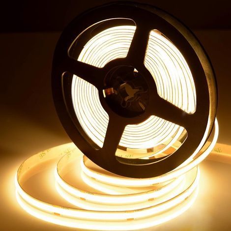 Warmweißes COB-LED-Streifenlicht, 5 m, superhell, flexibel, CRI 90+, FCOB-LED-Streifen, DC 24 V, 384 LEDs/m, für Schränke, Küche, Wohnzimmer, Schlafzimmer, Inneneinrichtung (1/4)