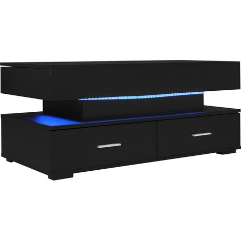 Tavolino da caffè sollevabile 100x50x44 cm nero con LED, 2 cassetti e vano aperto (1/5)