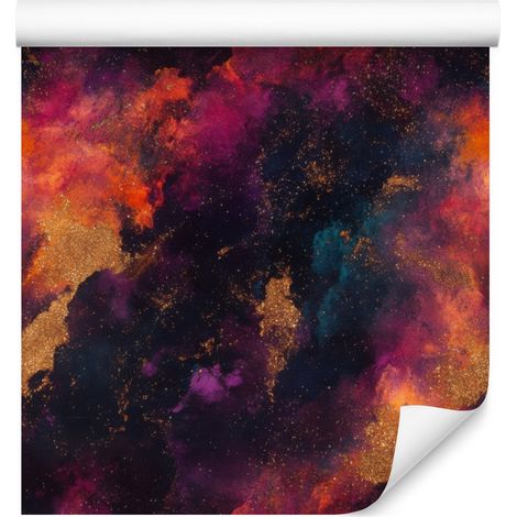 Papel pintado con diseño de galaxia en acuarela, color burdeos y ciruela, para salón y dormitorio, 50x1000 mm. (1/5)
